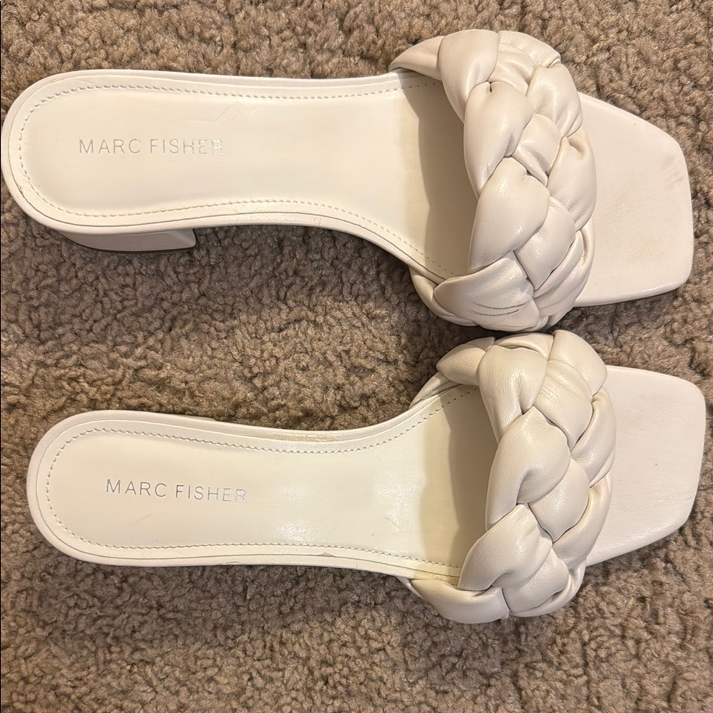 Marc Fisher White Braided Block Heel Sandals